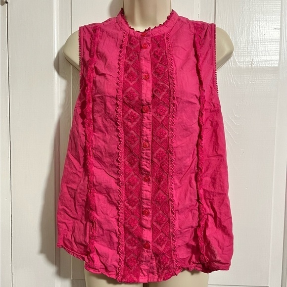 Anthropologie Tops - Anthropologie Pink Sleeveless Button Up Blouse Large M2